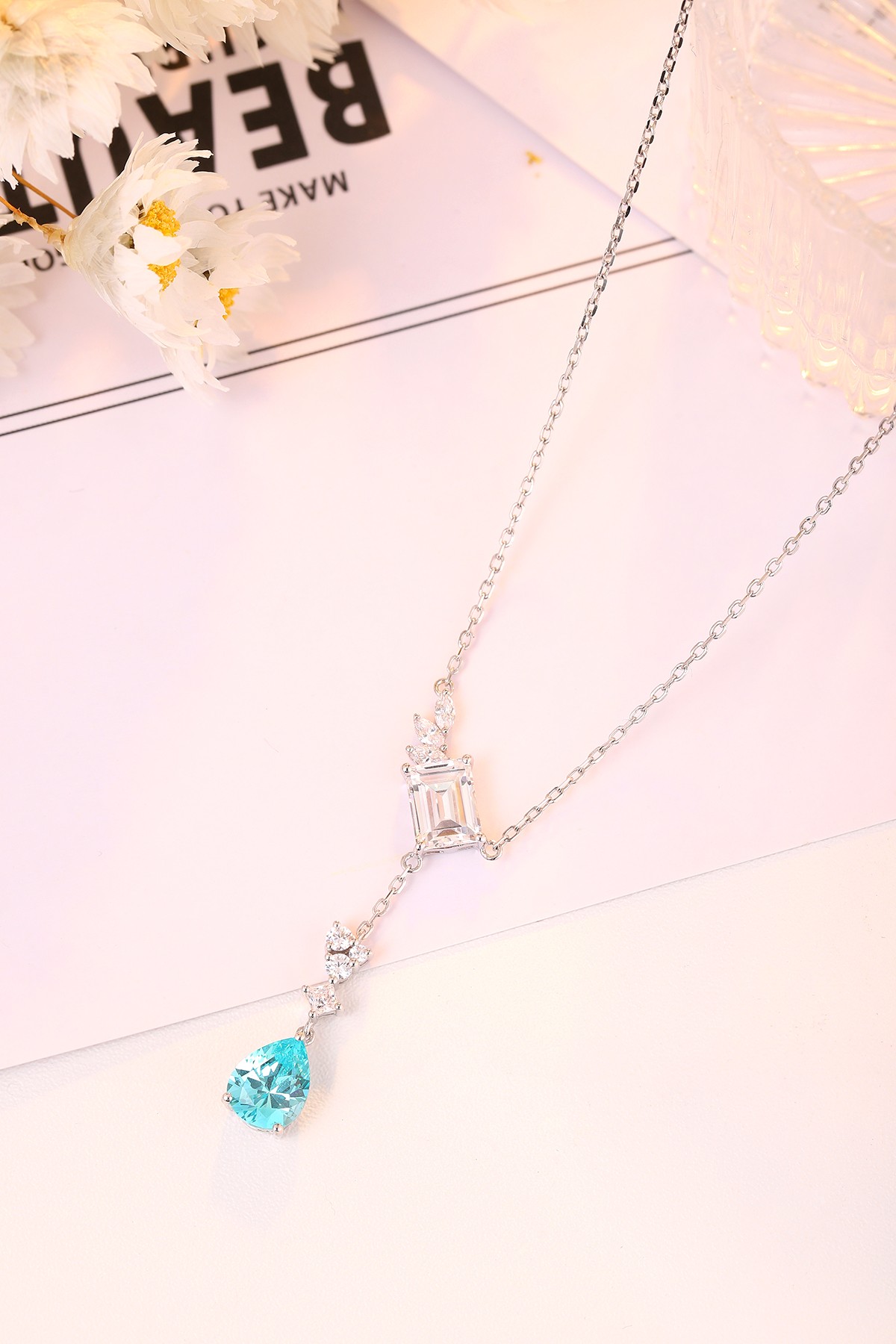 Elegant Silver Necklace with Blue Gemstone