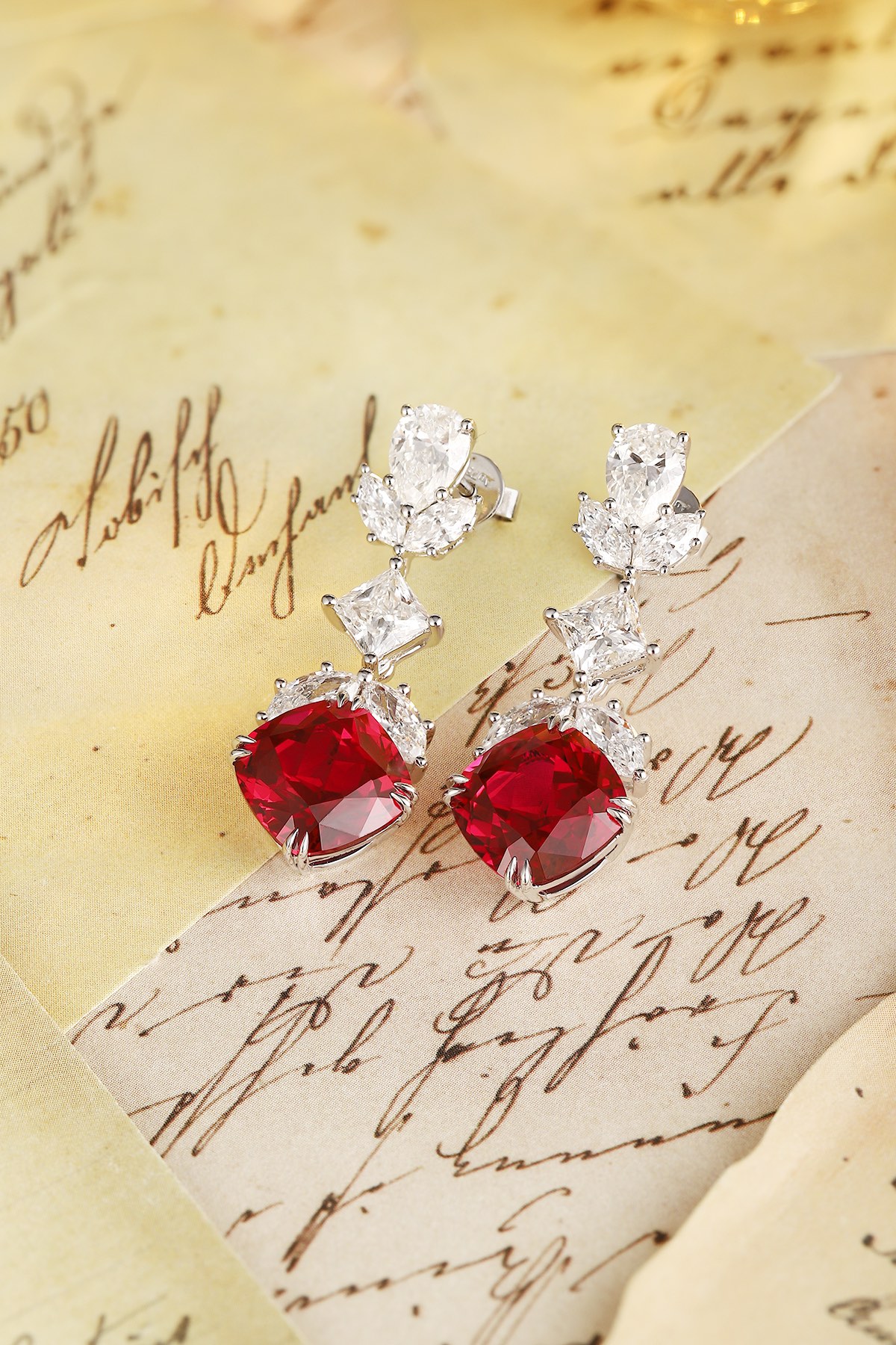 Elegant Ruby and Crystal Drop Earrings