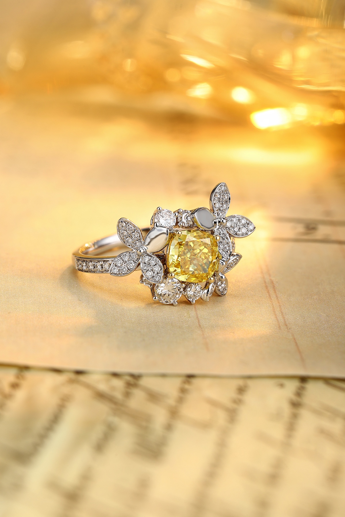 Yellow Diamond Floral Ring