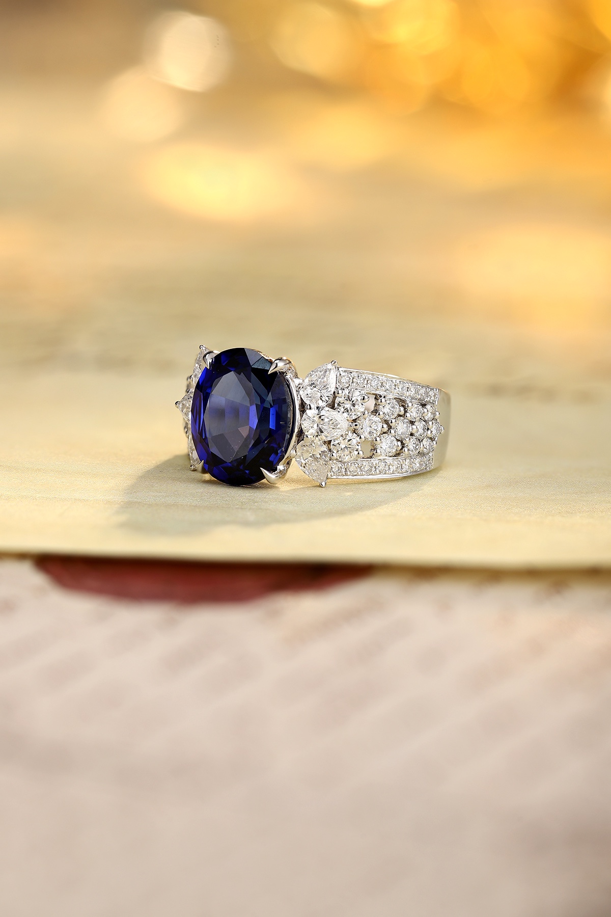 Blue Sapphire and Diamond Ring