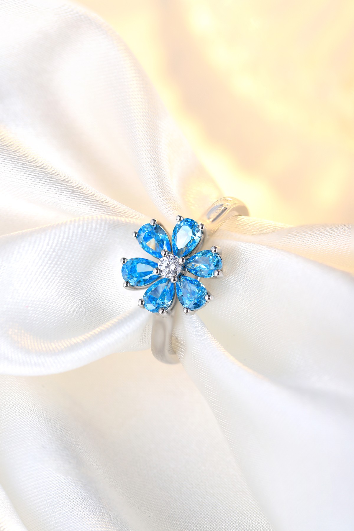 Blue Gemstone Flower Ring