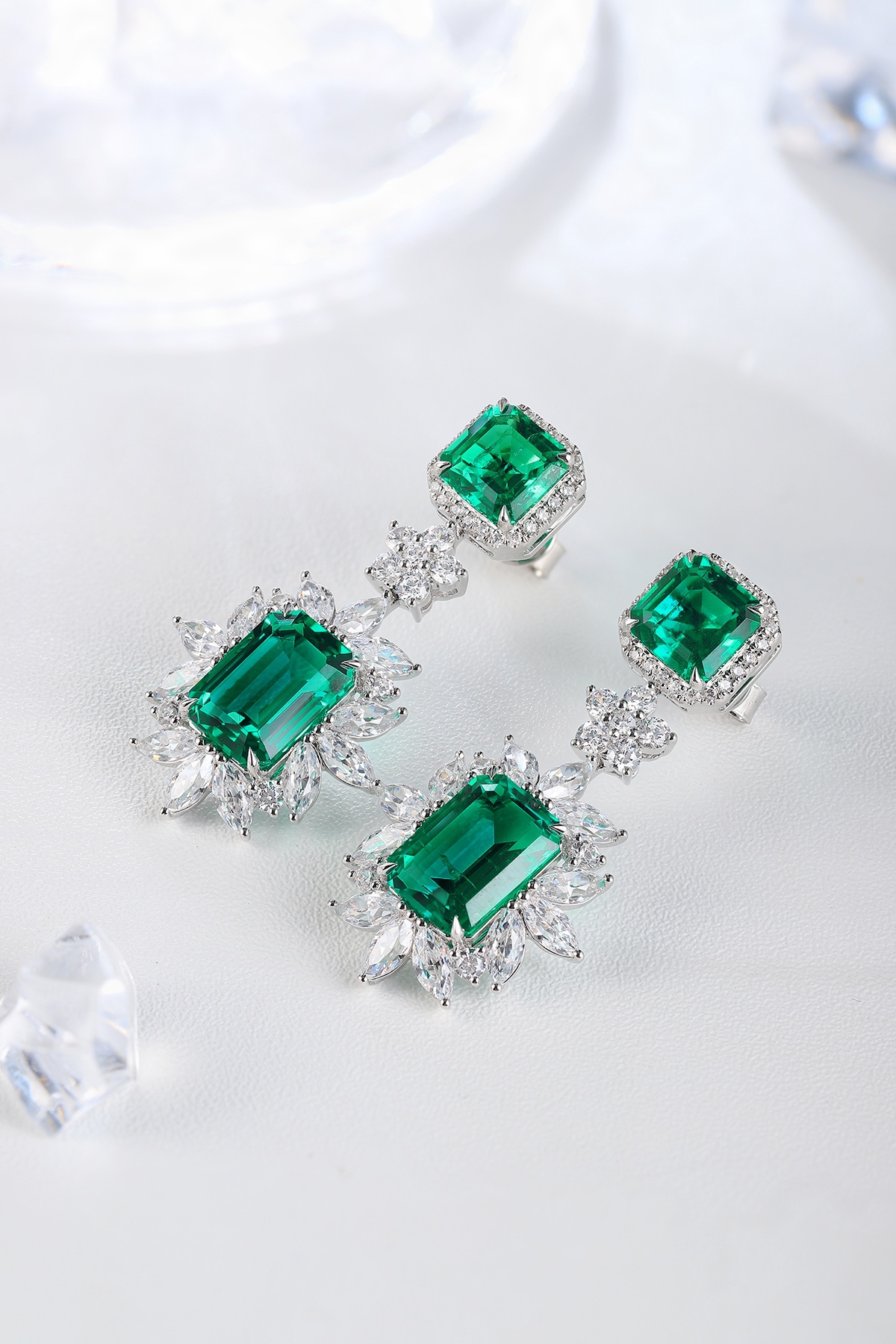 Emerald and diamond earrings
