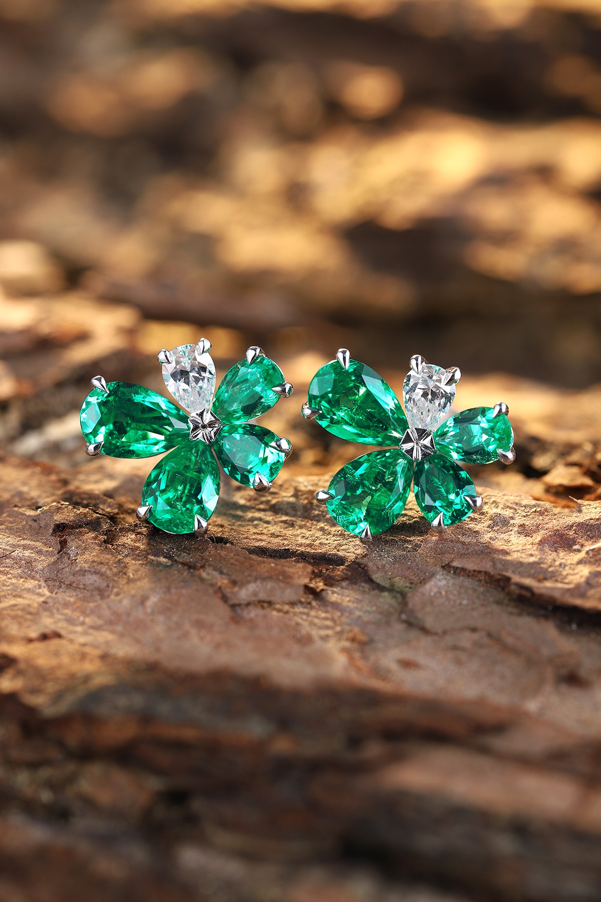 Emerald Flower Stud Earrings