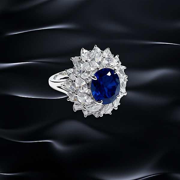 Sapphire and Diamond Halo Ring