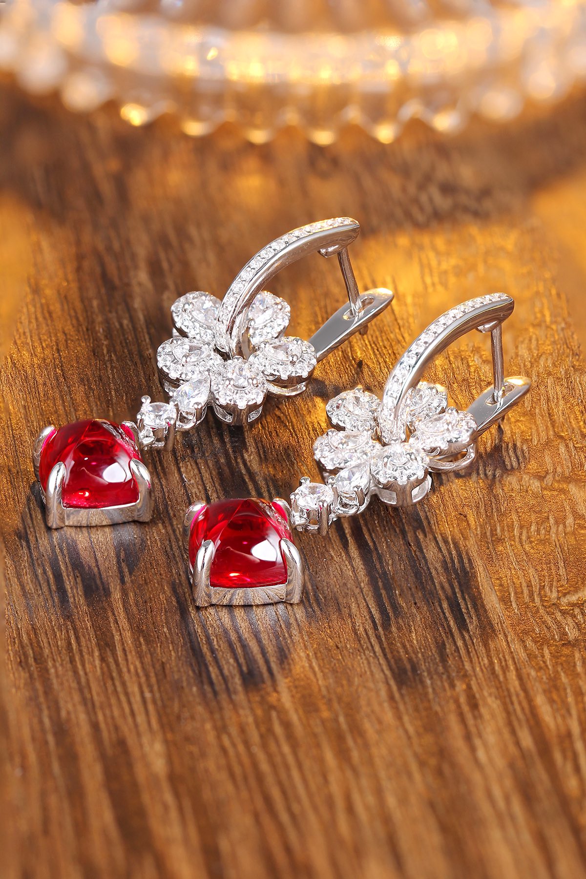 Red Gemstone Floral Earrings