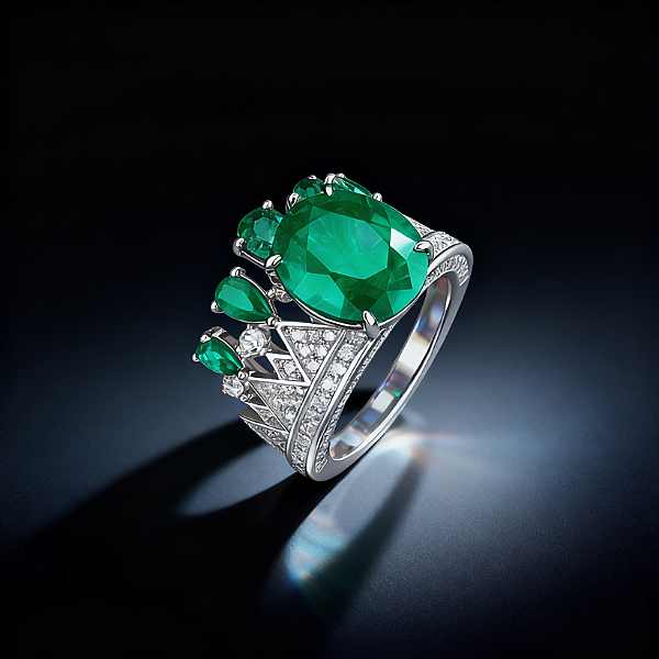 Emerald and Diamond Platinum Ring