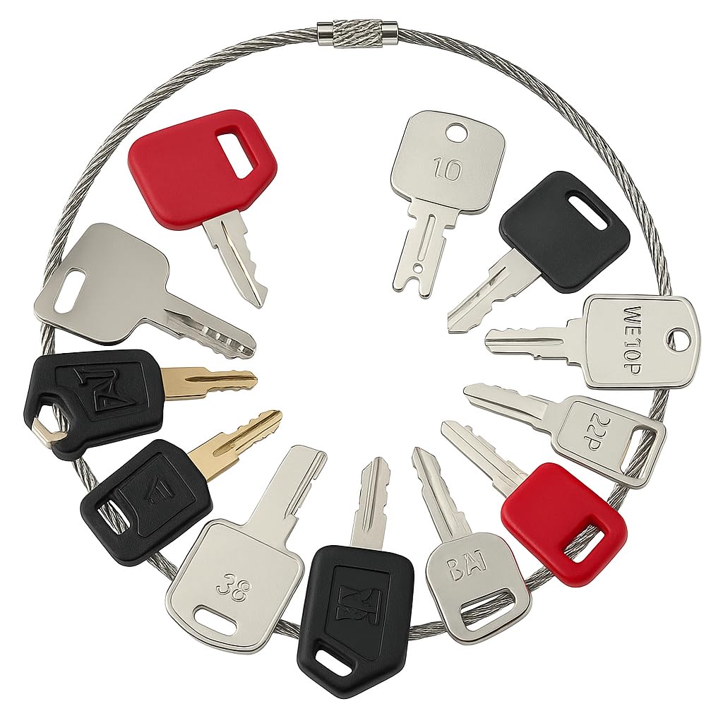 Multi Type Heavy Equipment Key, 12 Contractor Excavator Dozer Skid Steer Loader Forklift Roller Keys Fit Case JCB 14603 Kubota K250 KOM 787 Volvo 777 CAT 5P8500 8H5306 JLG 9006 Hyster 166 Hitachi H806