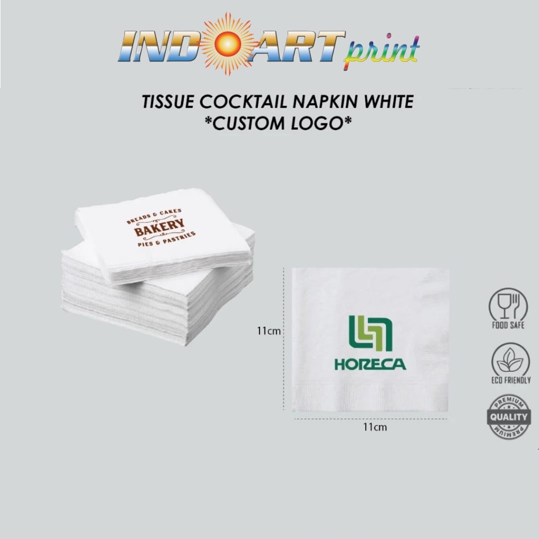 Tissue White Cocktail Napkin - Custom Logo - 100's