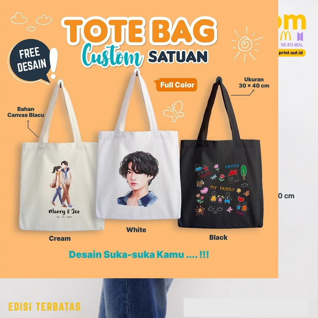 Totebag Kanvas Custom Sablon & DTF