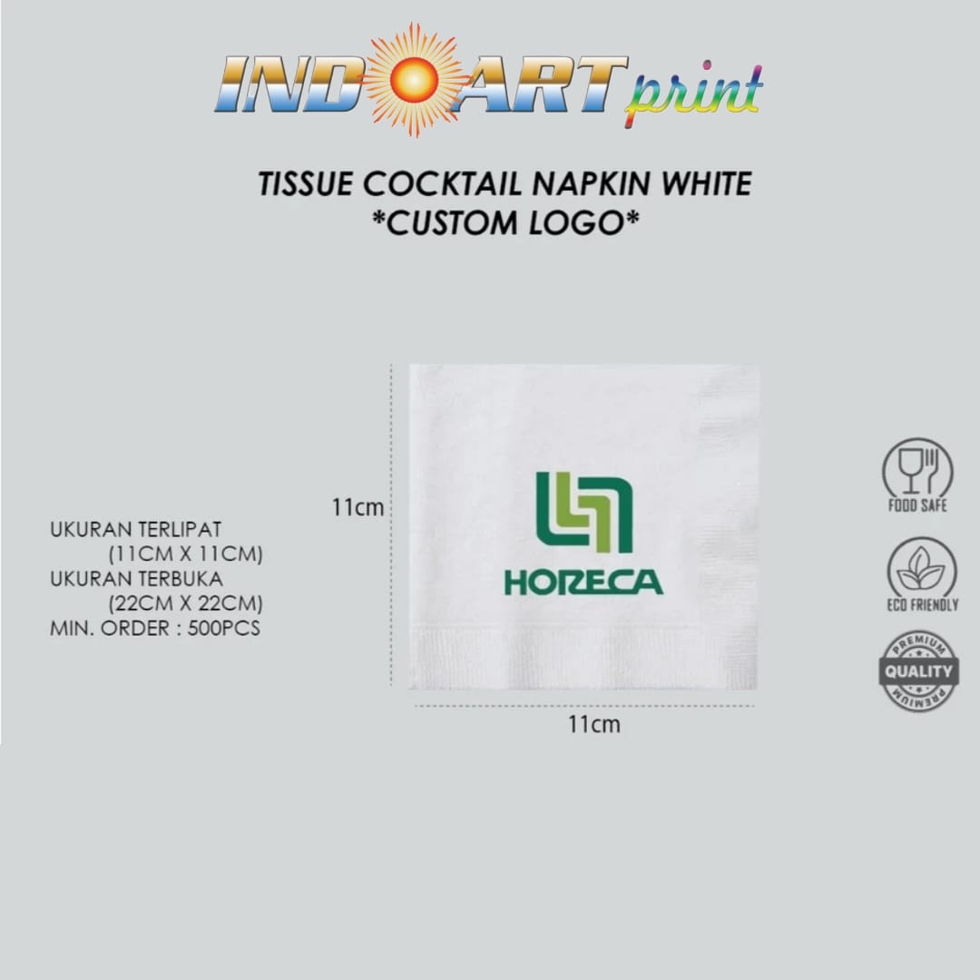 Tissue White Cocktail Napkin - Custom Logo - 100's