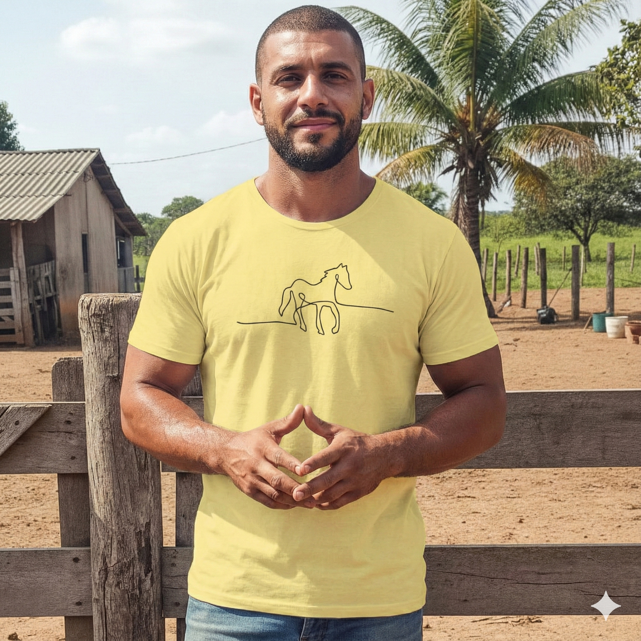 Camiseta amarela com desenho de cavalo