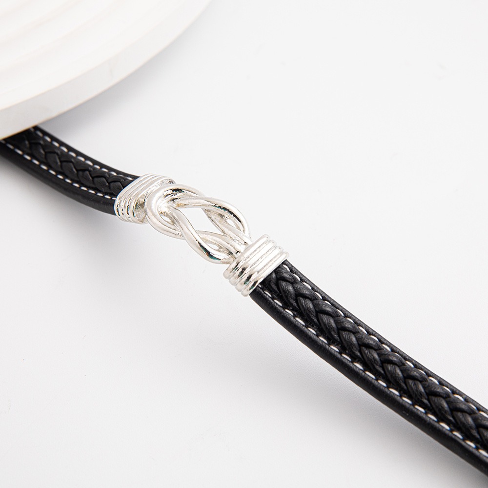 Men's Leather Bracelet with Silver Knot