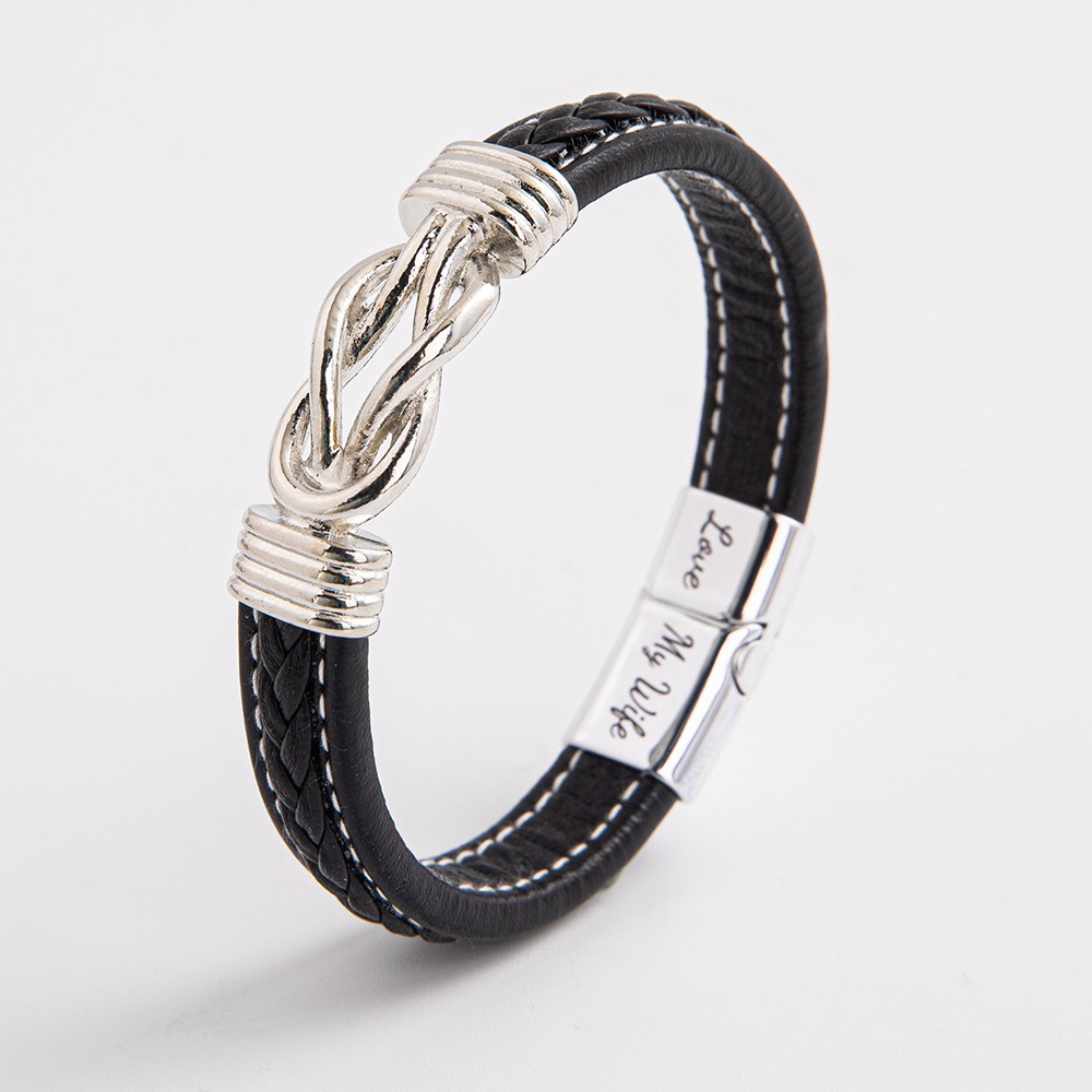 Men's Leather Bracelet with Silver Knot