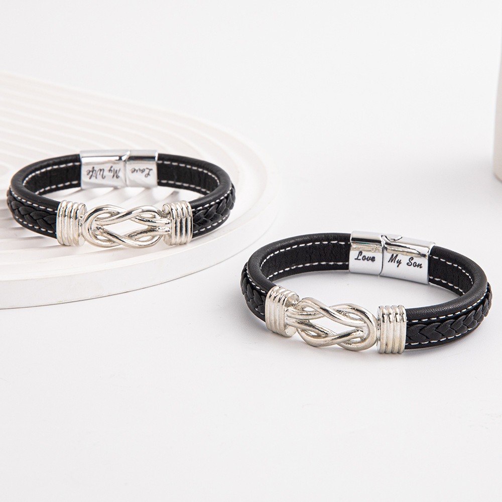 Men's Leather Bracelet with Silver Knot