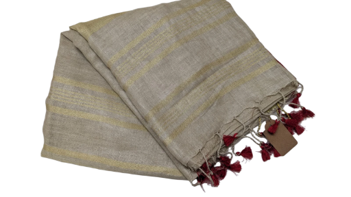 Linen Silk Saree Gold with Red