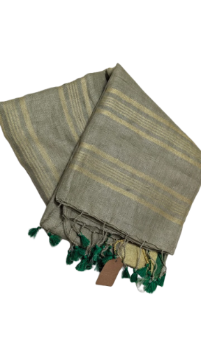 Linen Silk Saree Gold With Green
