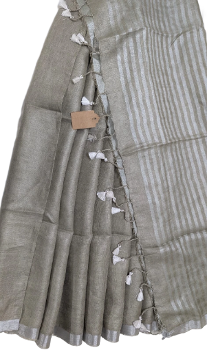 Linen Silk Saree Gray with Silver