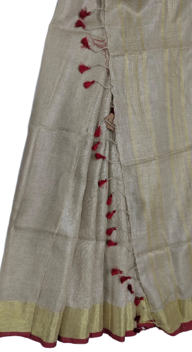 Linen Silk Saree Gold with Red