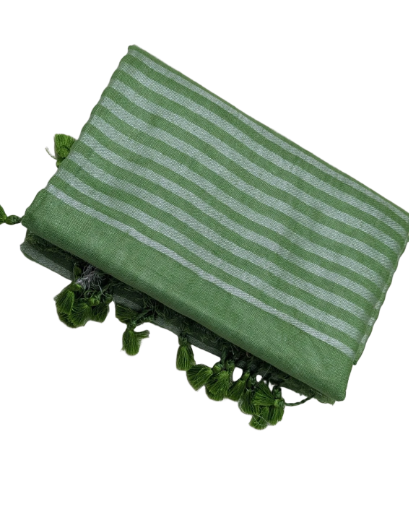 Linen Silk Saree Green With Silver