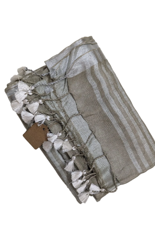 Linen Silk Saree Gray with Silver