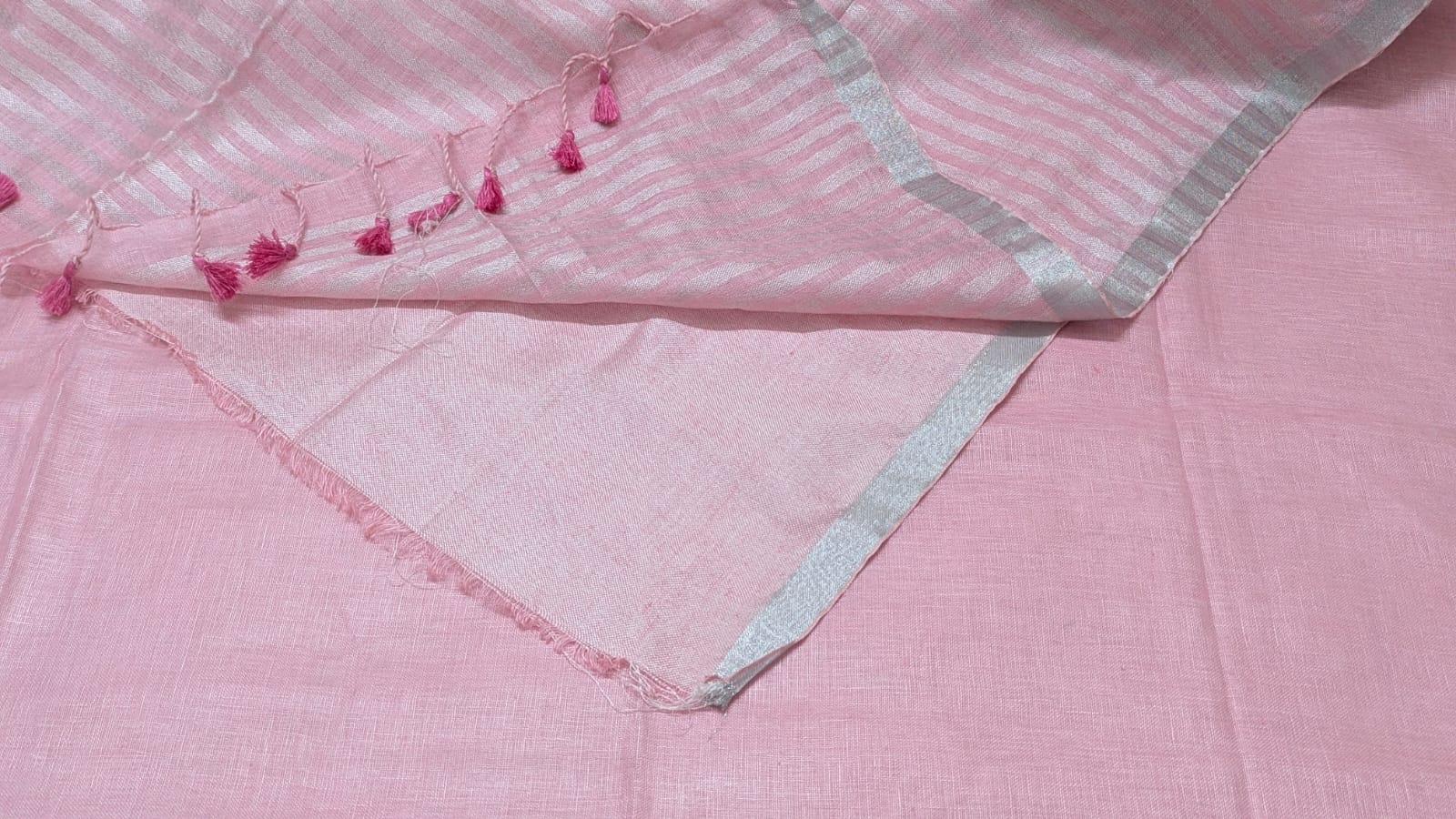 Linen Silk Saree Pink with Silver