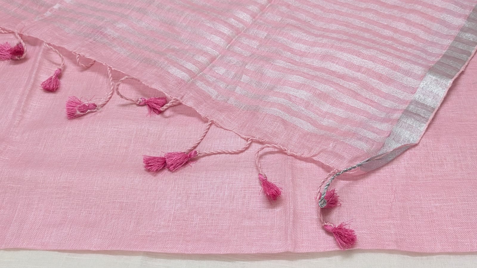 Linen Silk Saree Pink with Silver