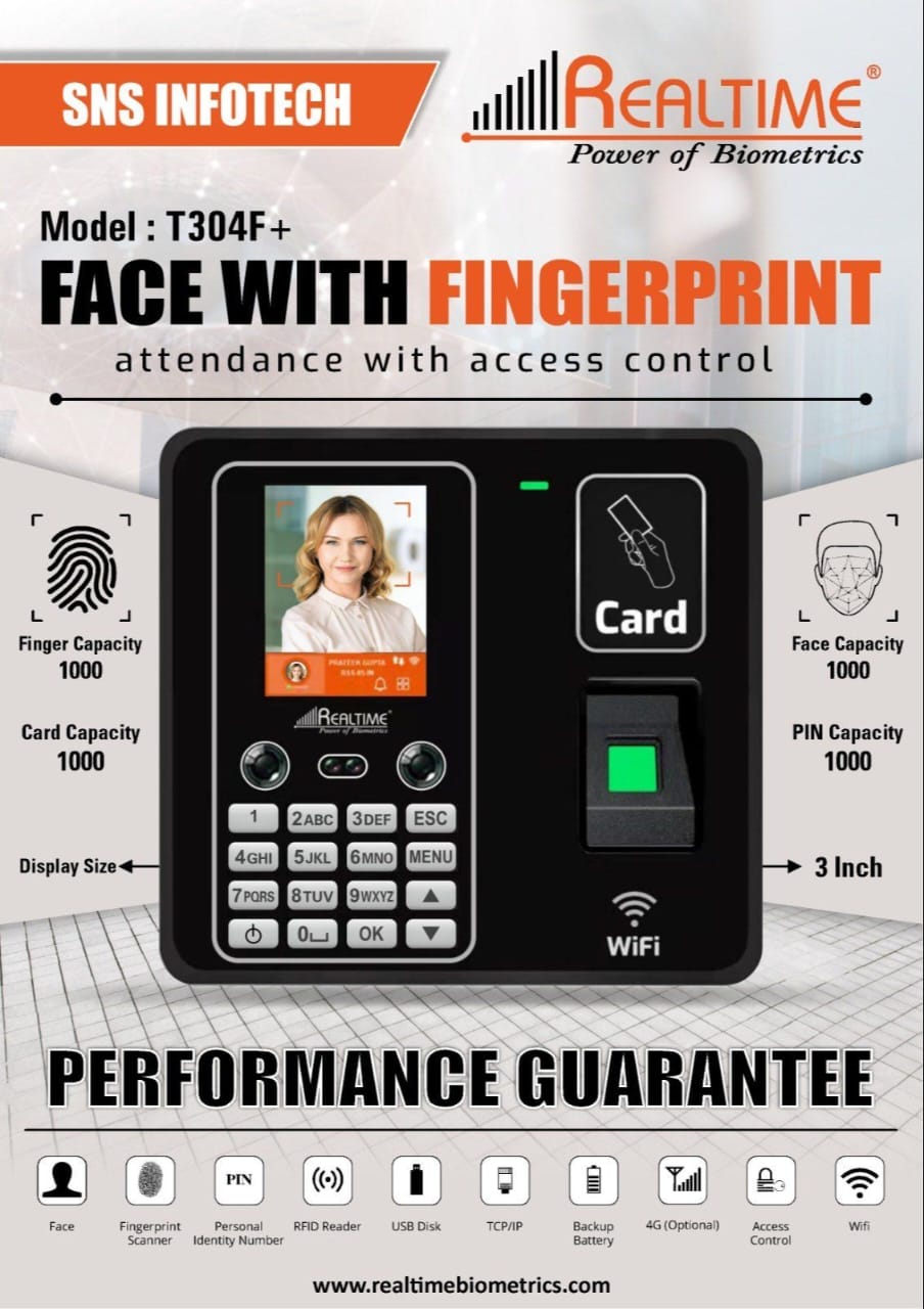 Realtime T304F+ Face With Fingerprint Attendance System