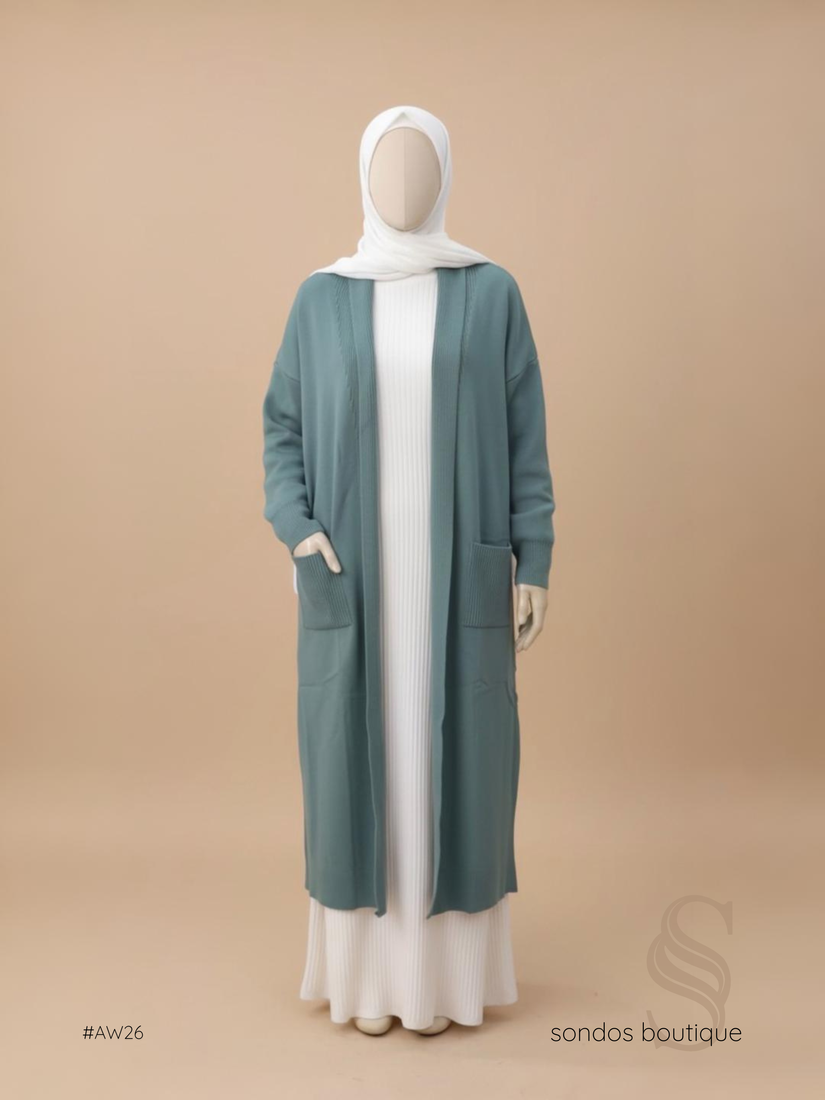 Long Teal Open-Front Cardigan