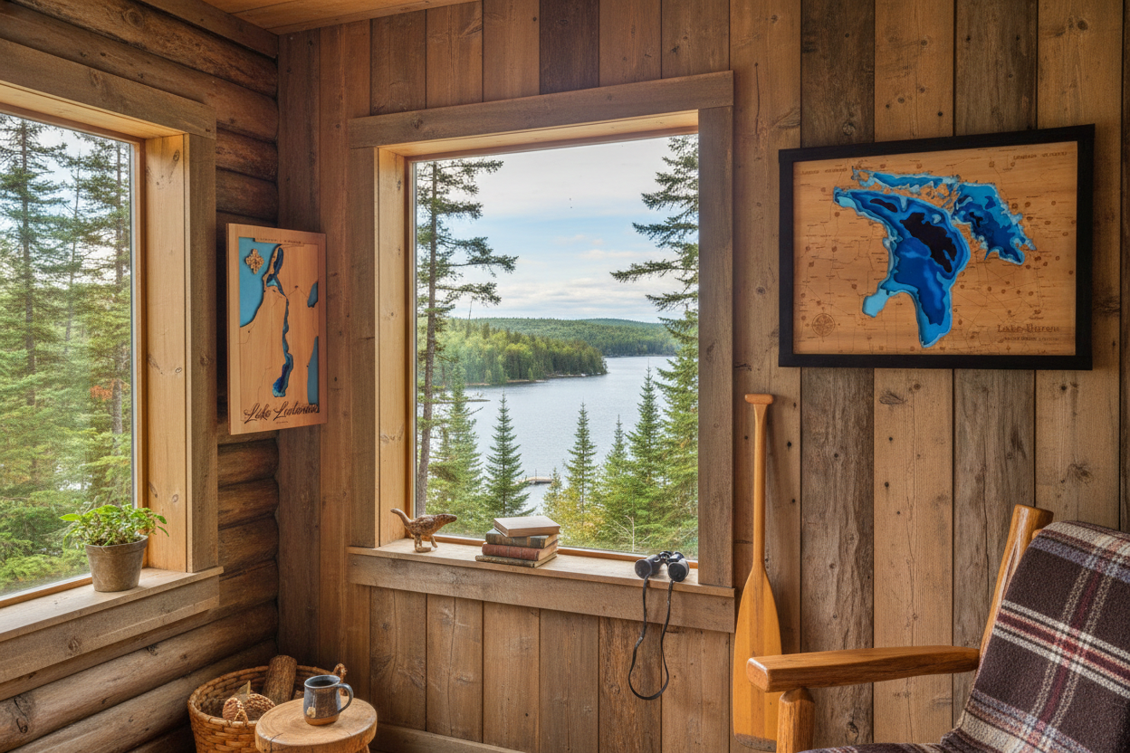 Lake Huron 3D Wood Map