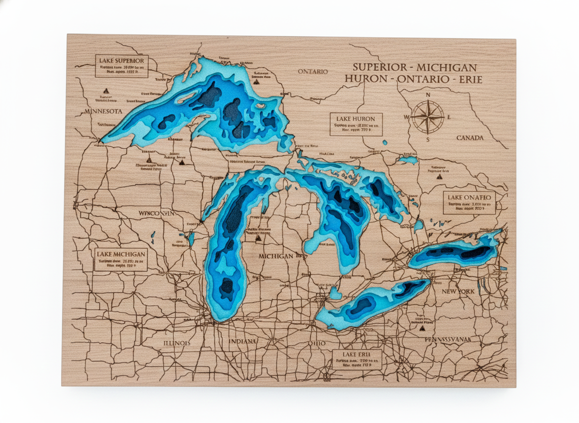 Great Lakes 3D Wooden Map