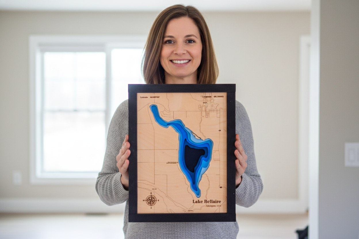 Lake Bellaire Wooden Map Art