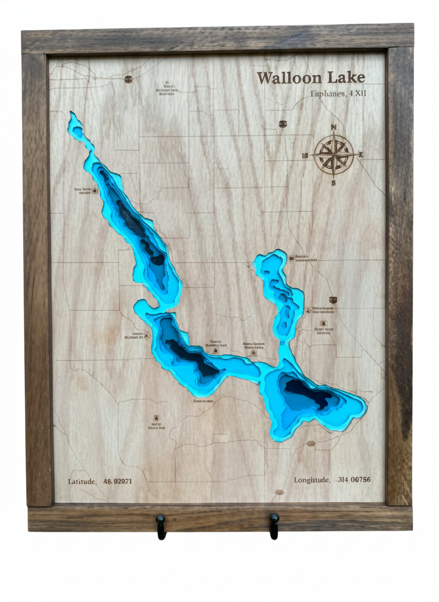 Walloon Lake Wooden Topographic Map