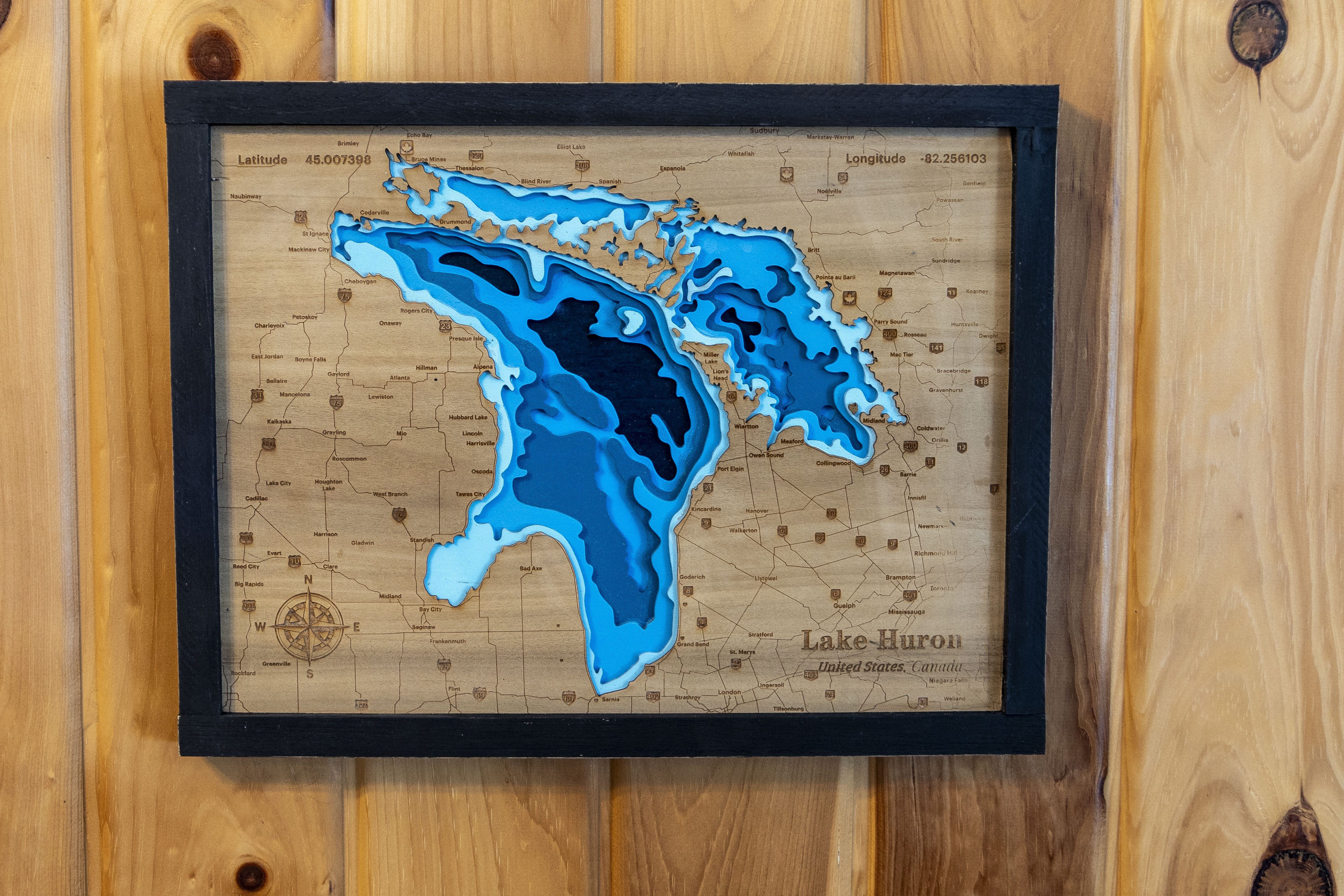 Lake Huron 3D Wood Map