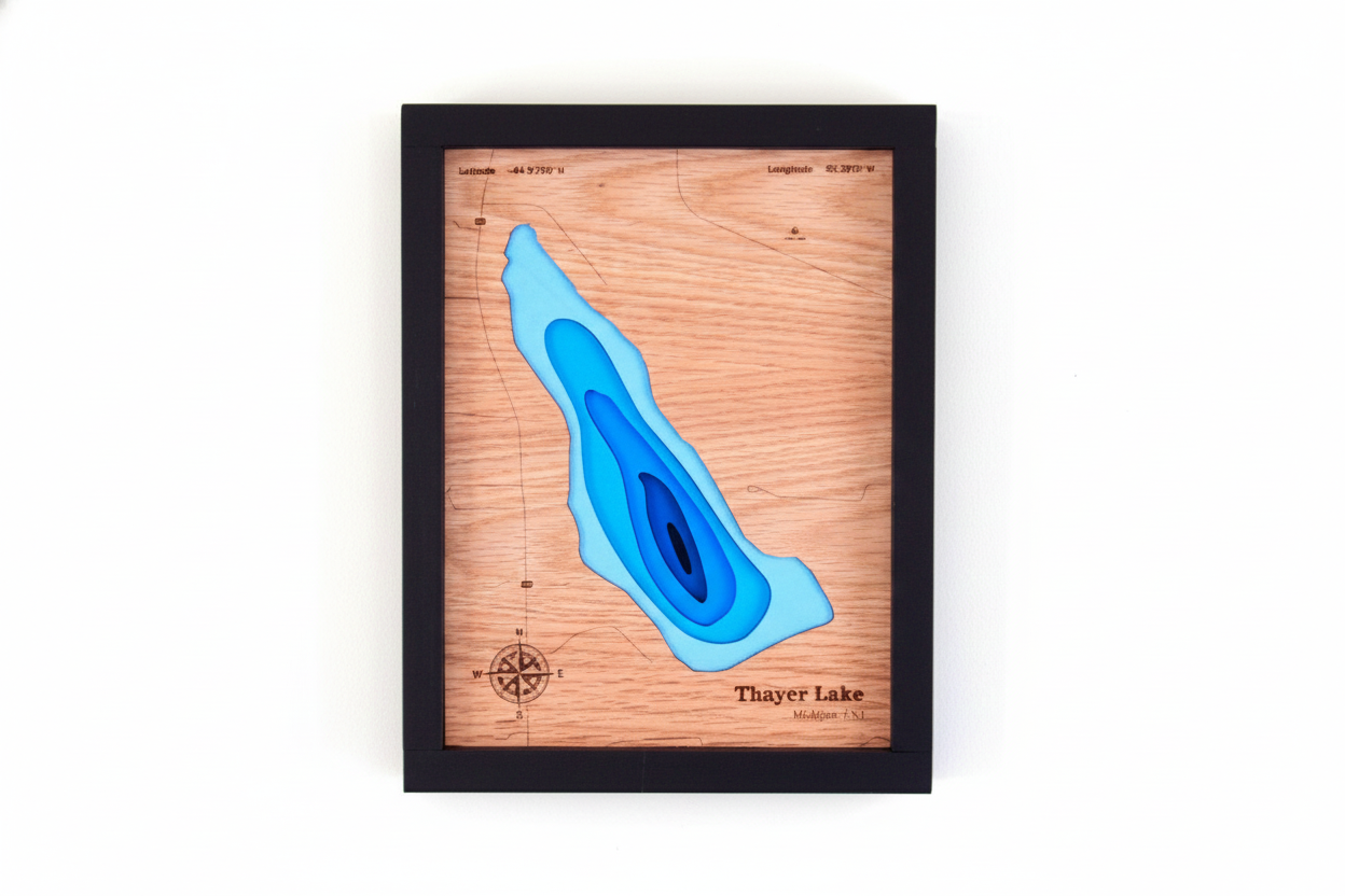 Thayer Lake Wooden Topography Map