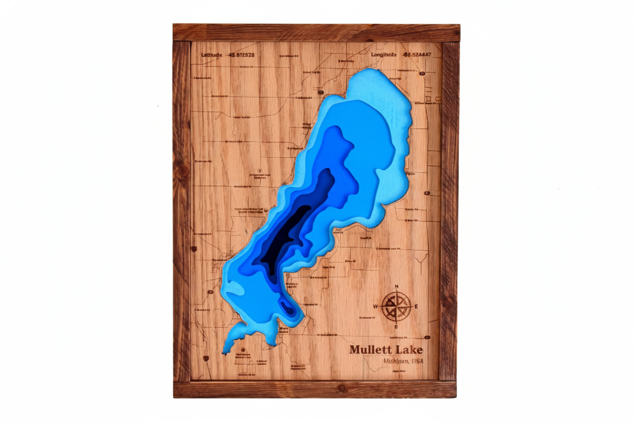 Mullett Lake 3D Wood Map