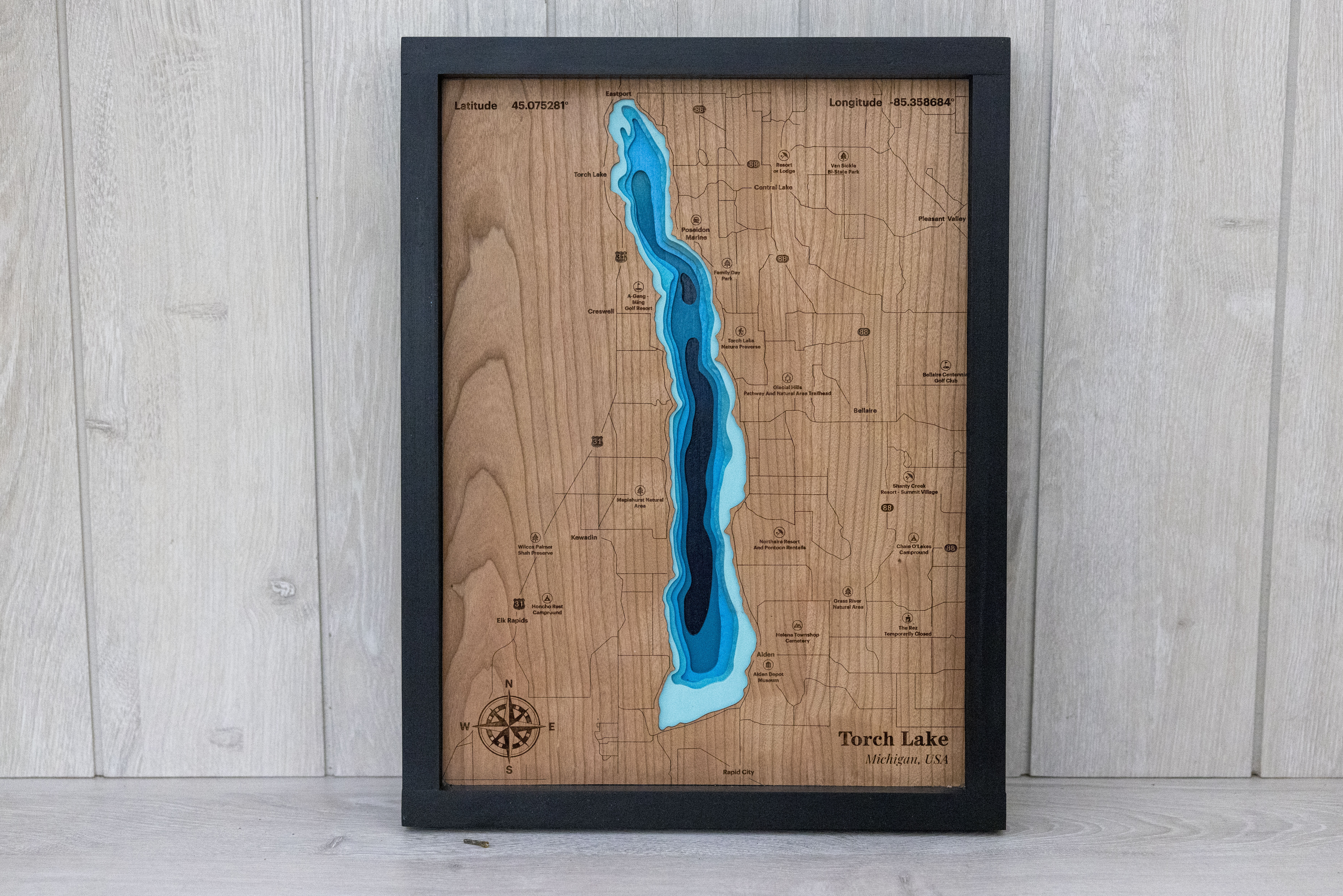 Torch Lake Wooden Map