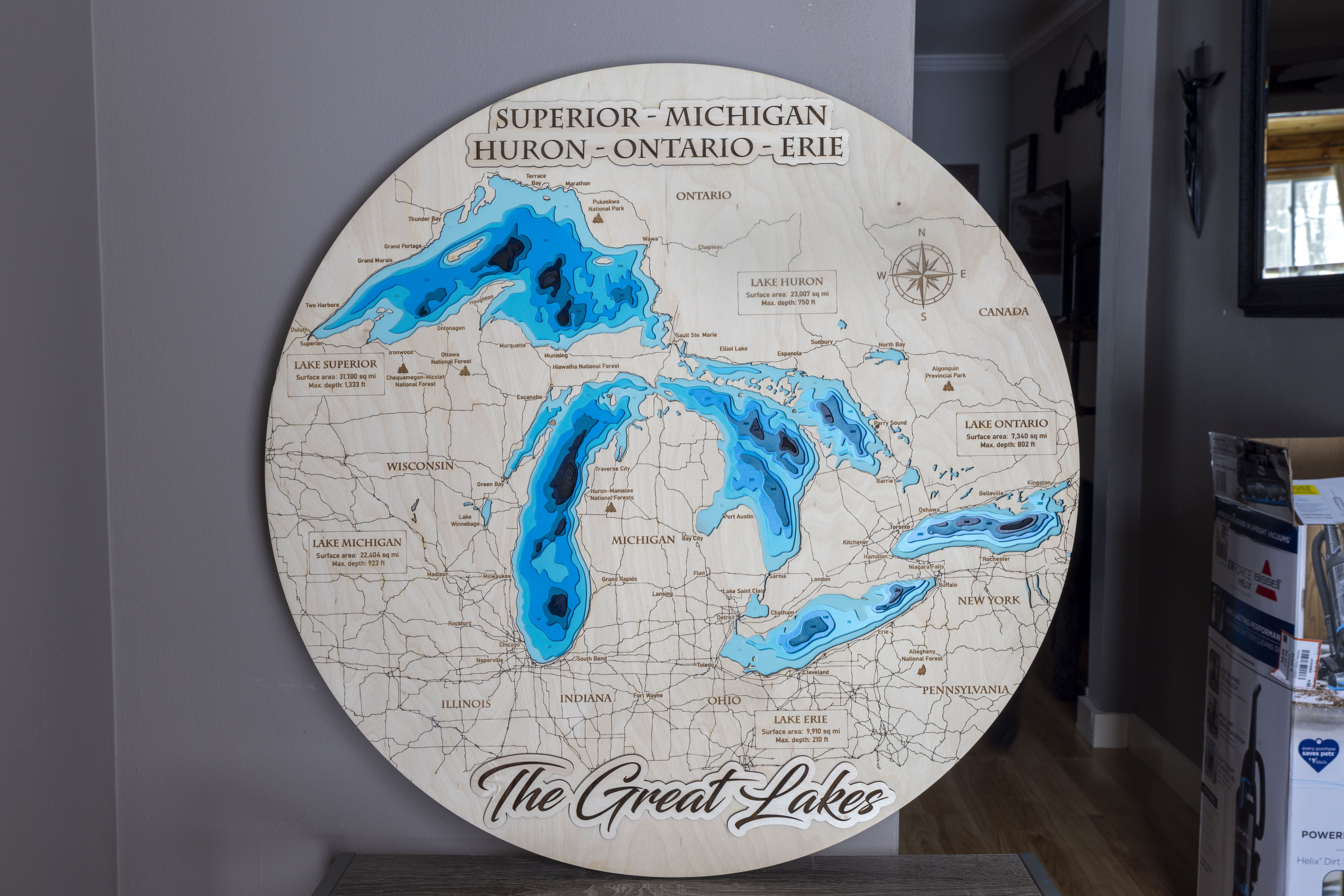 Great Lakes Wooden Map