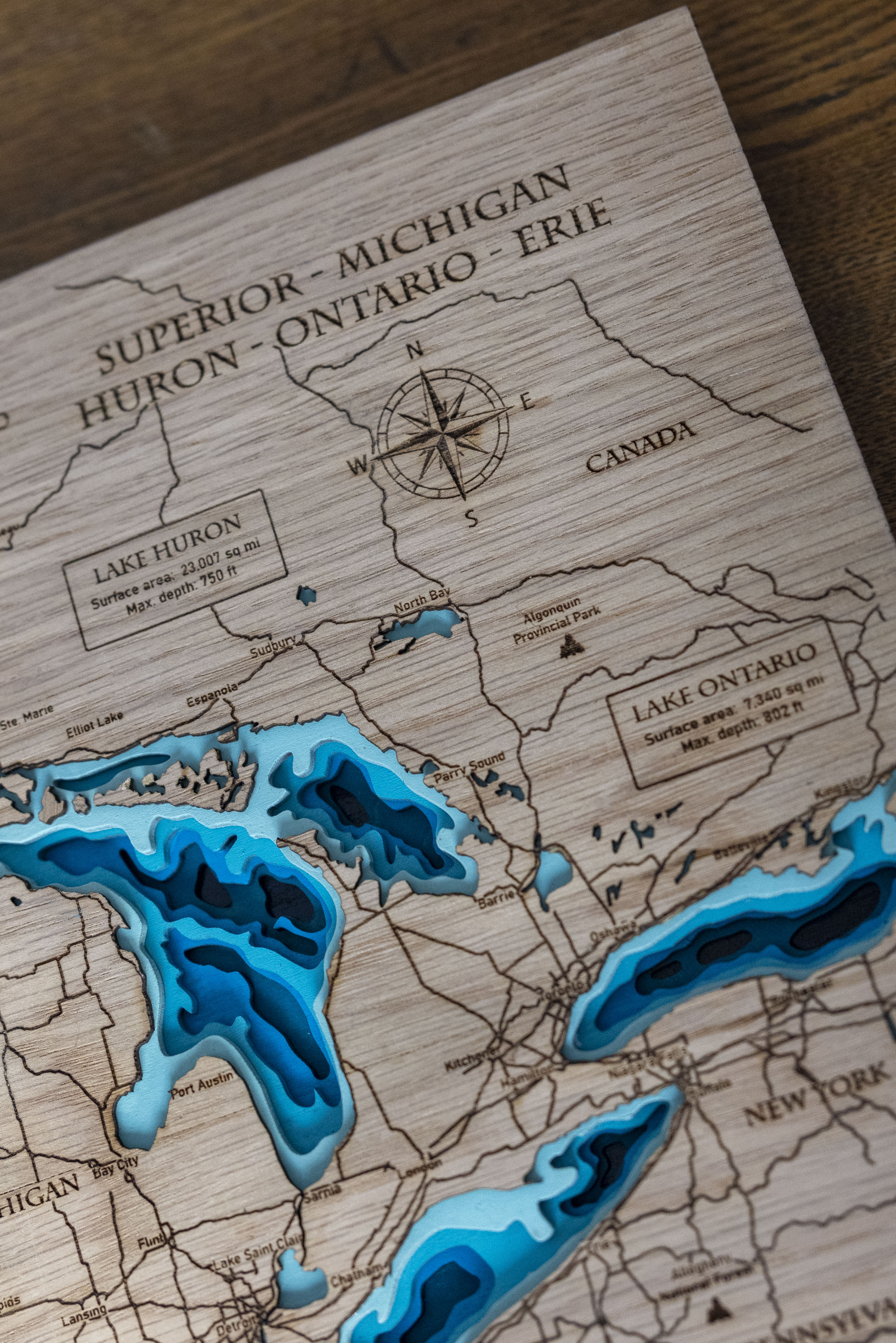 Great Lakes 3D Wooden Map