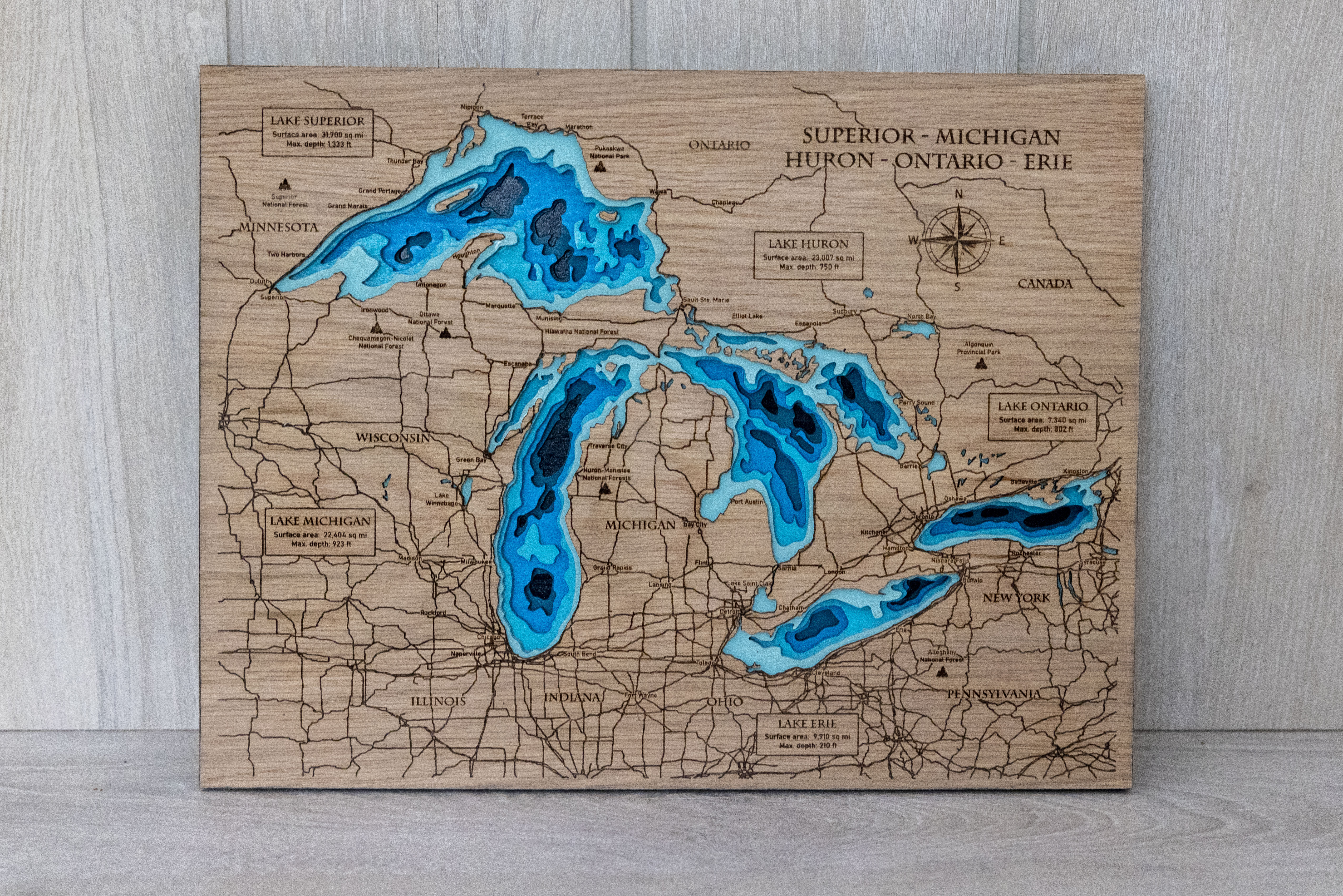 Great Lakes 3D Wooden Map
