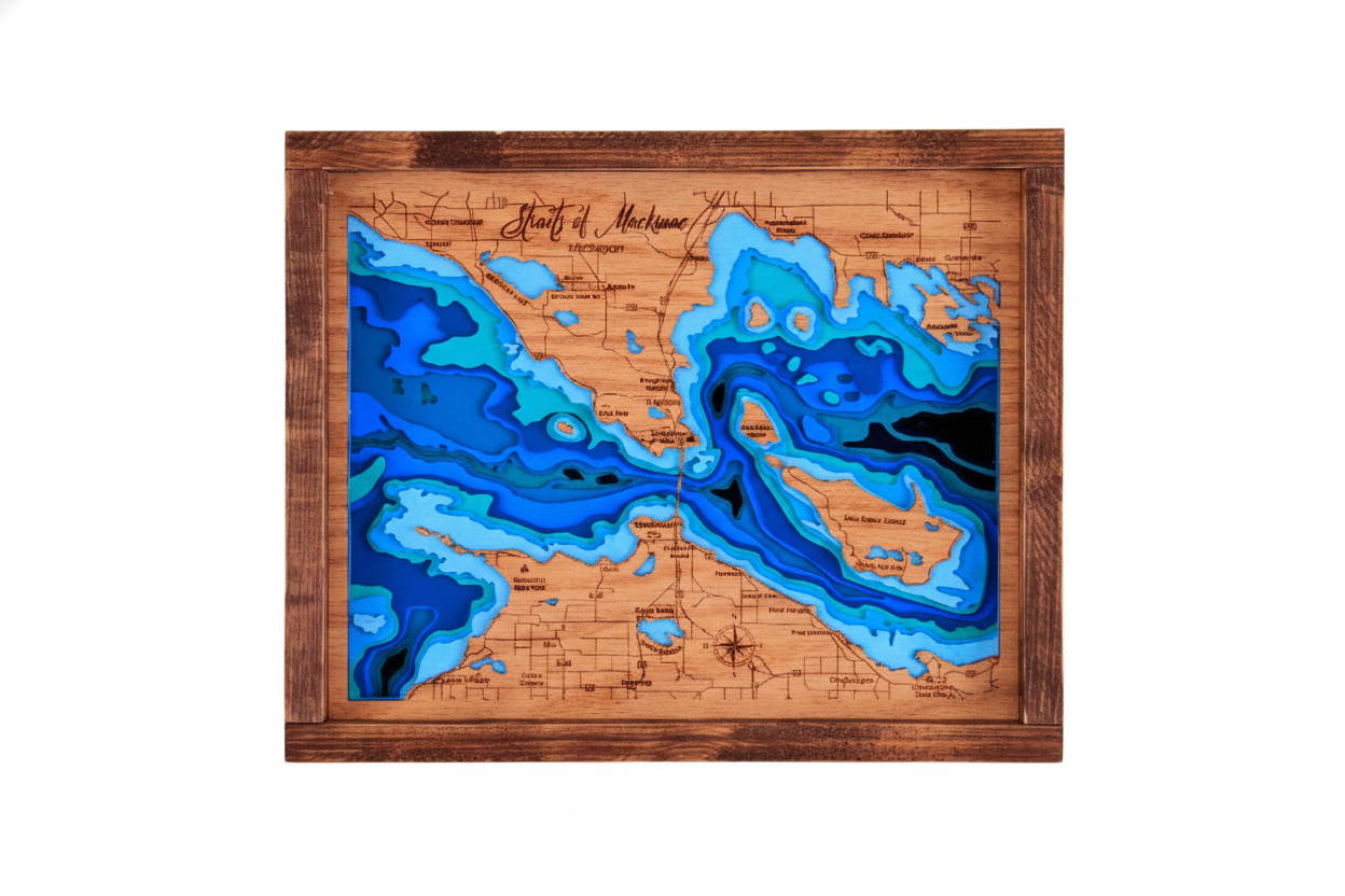 Straits of Mackinac 3D Wood Map