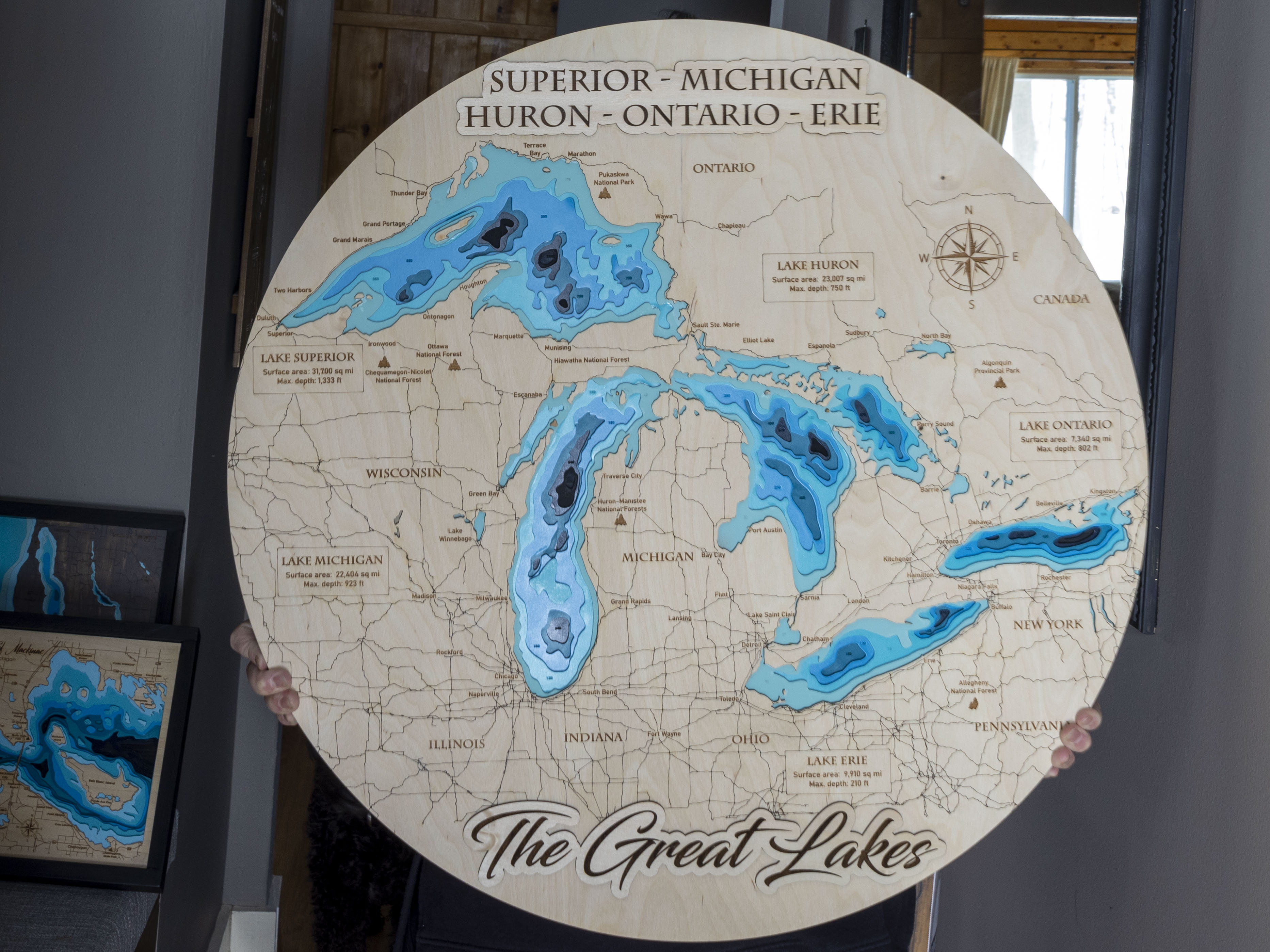 Great Lakes Wooden Map