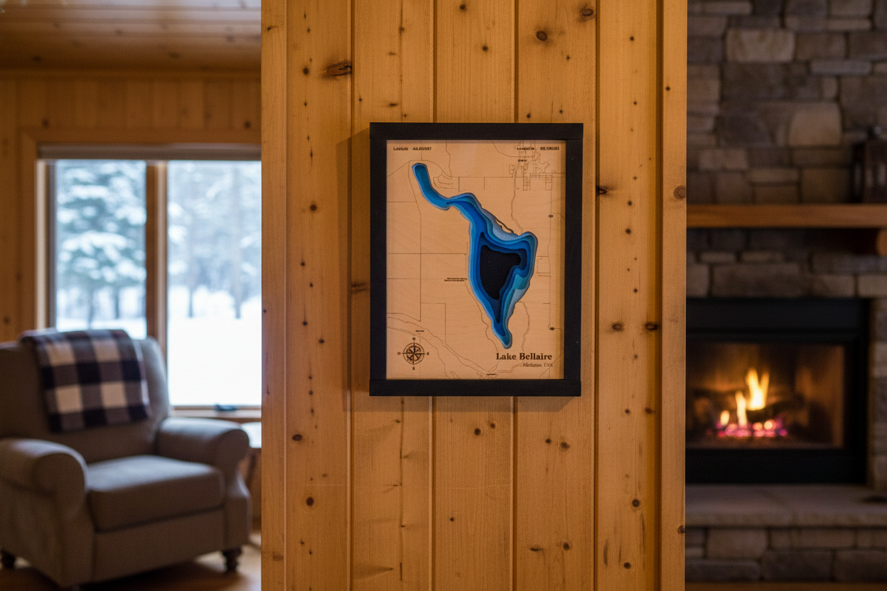 Lake Bellaire Wooden Map Art