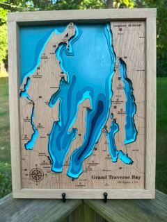 Grand Traverse Bay Wooden Topographic Map