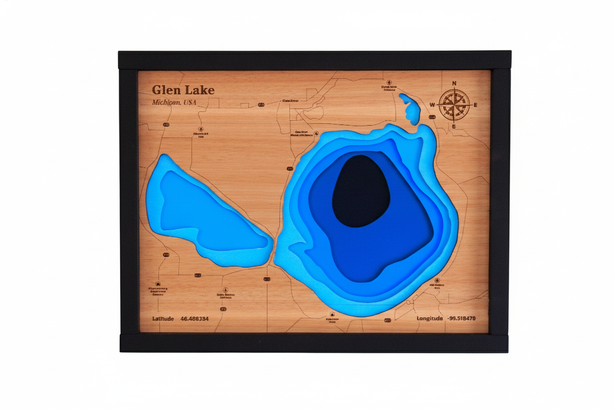 Glen Lake Topographic Wooden Map