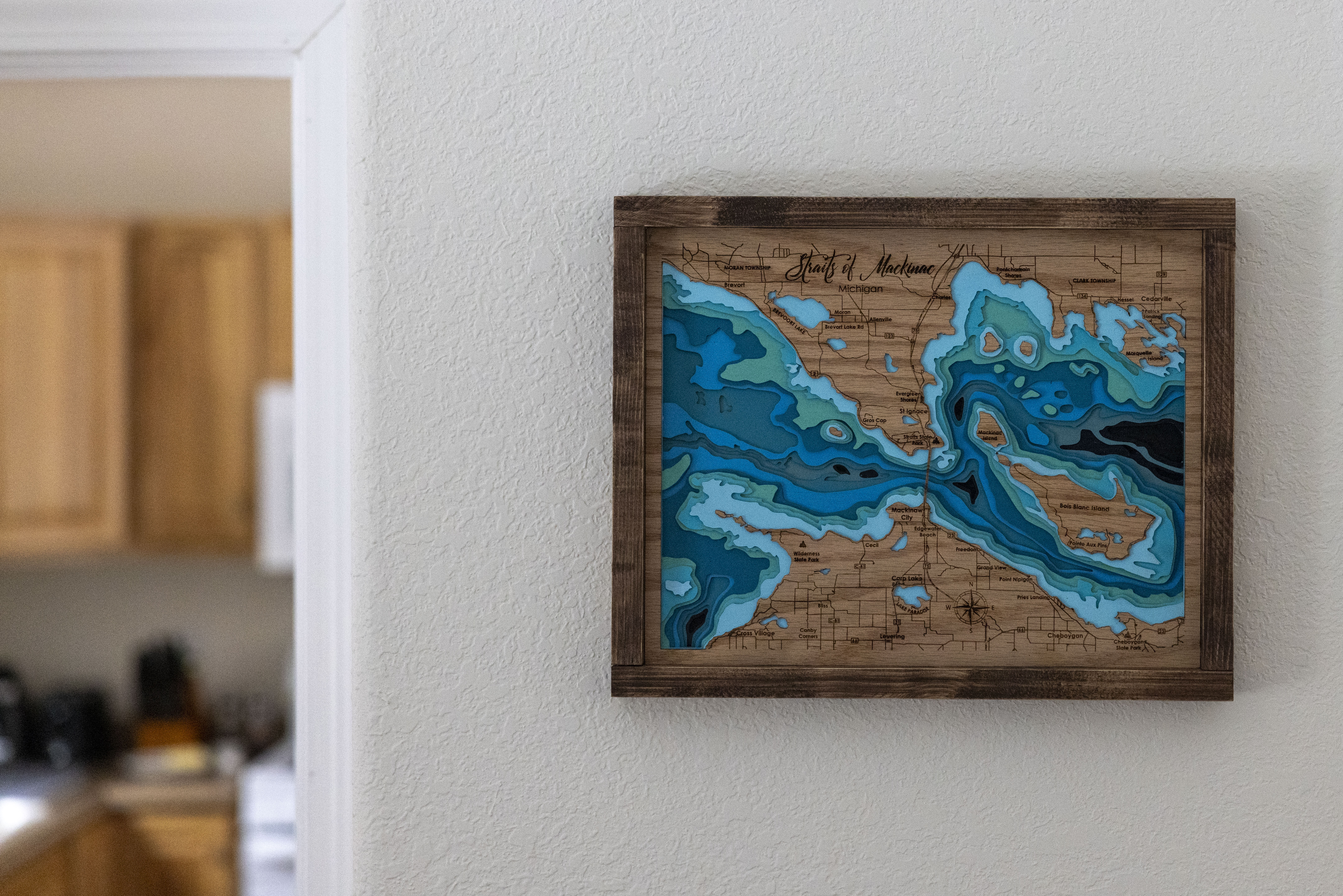 Straits of Mackinac 3D Wood Map