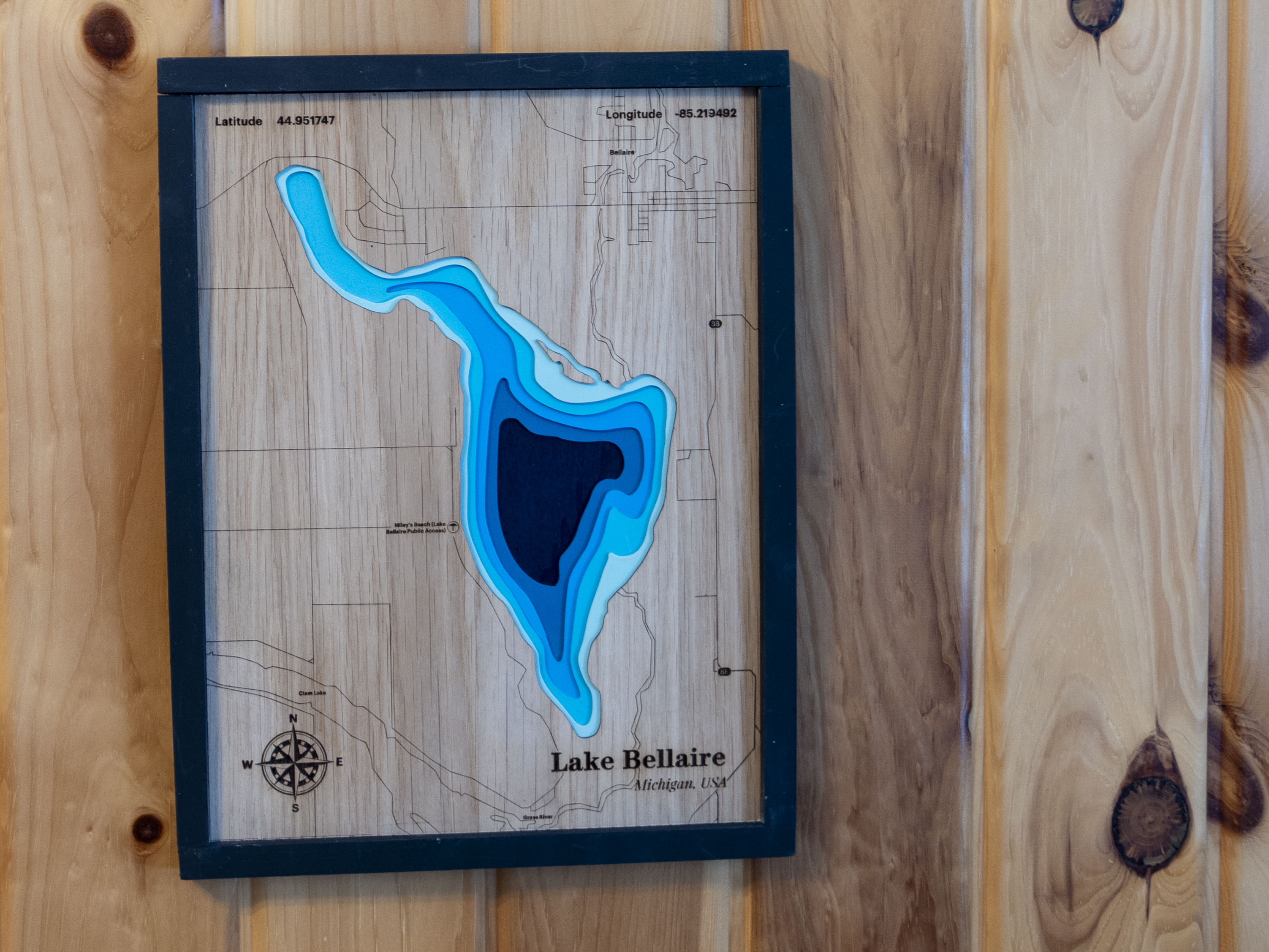 Lake Bellaire Wooden Map Art
