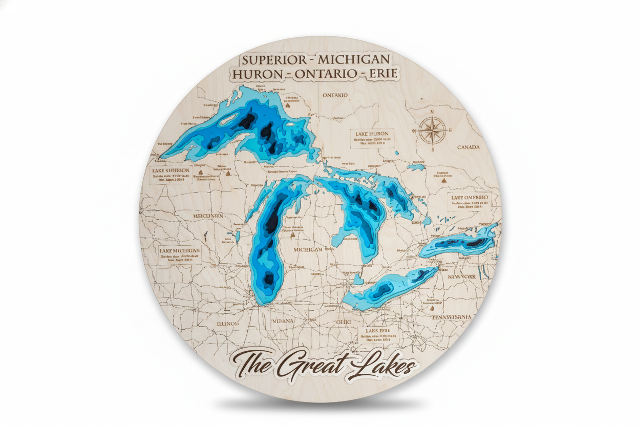 Great Lakes Wooden Map