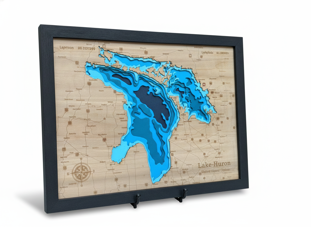 Lake Huron 3D Wood Map