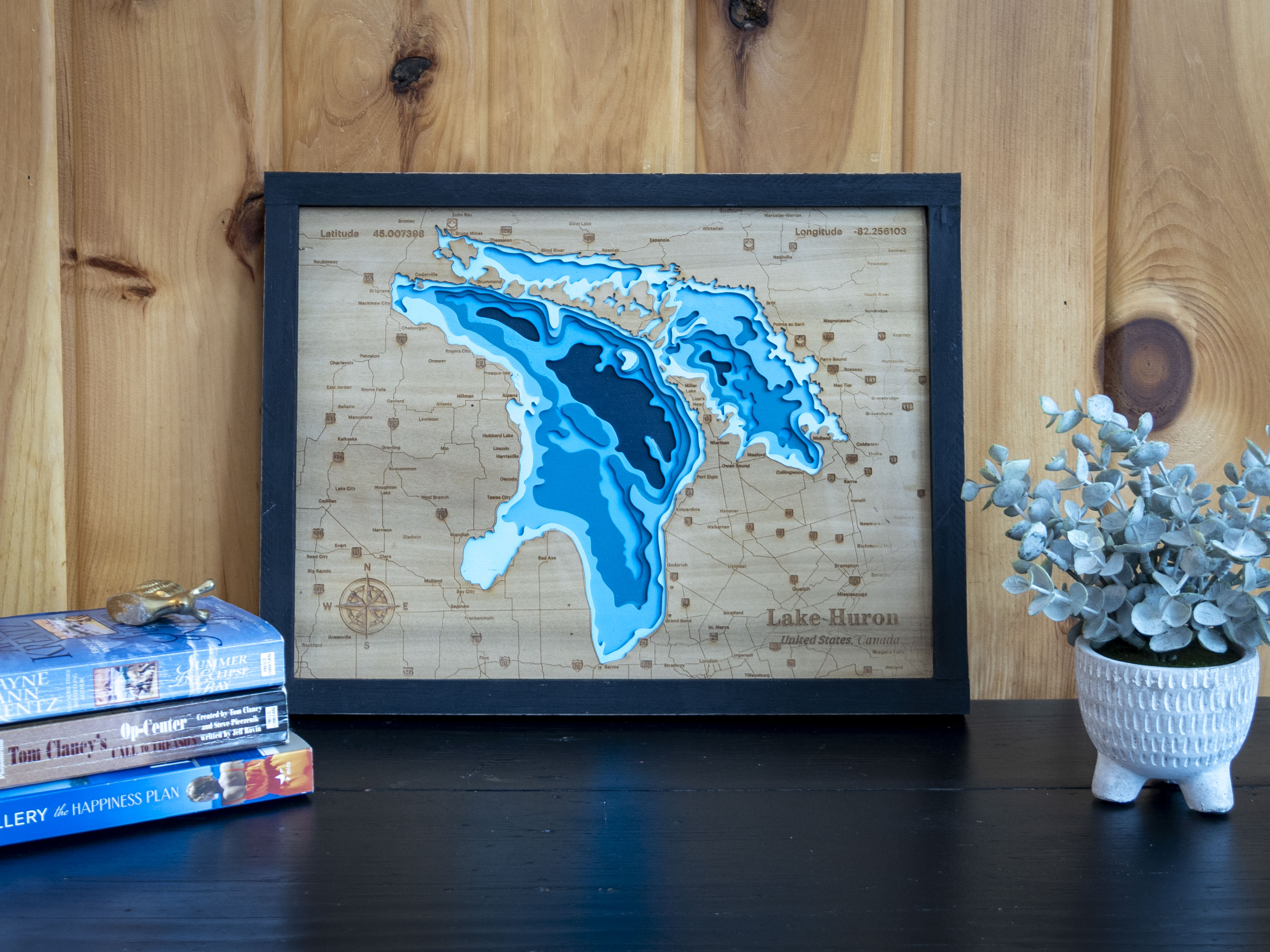 Lake Huron 3D Wood Map