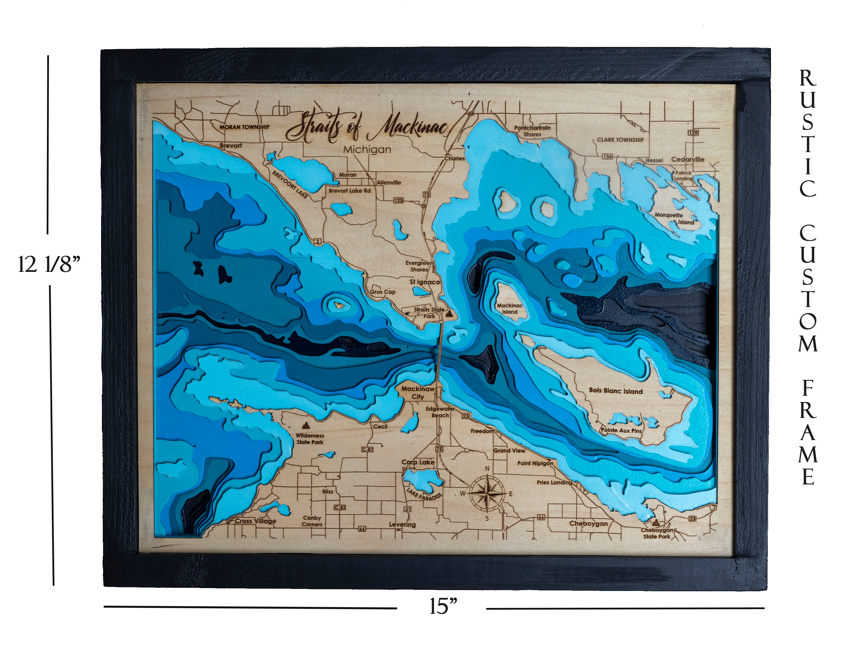Straits of Mackinac 3D Wood Map